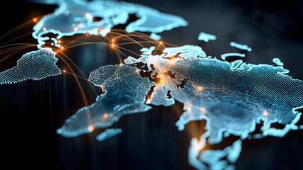 Poster - Interconnected global network with glowing connections and digital world map