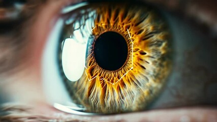 Poster - Extreme close up of a human eye showcasing the intricate details of the iris, pupil, and surrounding eyelashes, highlighting the beauty and complexity of the organ of vision