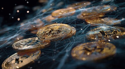 Poster - Virtual Currency Cryptocurrency Mining Concept with Gold Coins