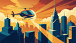 © Justlight - The wind picked up as the air taxi soared towards the gleaming towers of the metropolis casting shadows over the sunbleached streets below.. Vector illustration