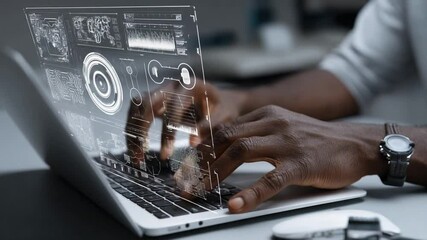 Poster - Man Using Laptop in Cozy Living Room While Working on Digital Projects Generative AI