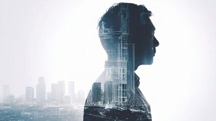 Poster - urban architect silhouette against city skyline background