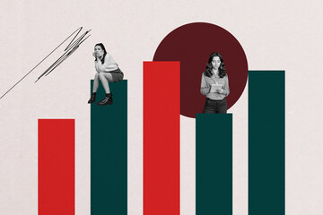 Aufkleber - Trend art collage of people stand big financial graphs on white background