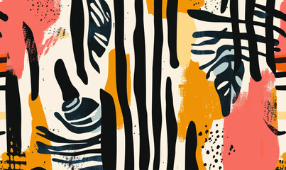 Poster - Abstract Modern Art Stripes Collage Seamless Pattern Minimalist Vector Design