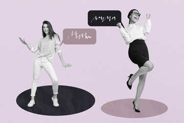 Poster - Trend banner collage of people speaking with textbox on pink background