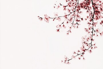 Wall Mural - delicate cherry blossoms gracefully drape a white background.