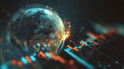 Poster - Glowing Holographic Globe with Financial Chart Visualization