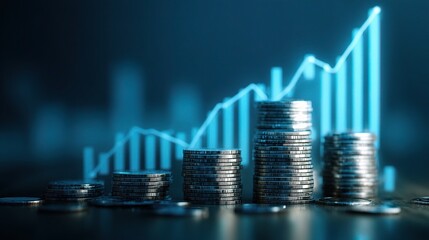Poster - Investment Growth Financial Concept with Coins and Graph in Background
