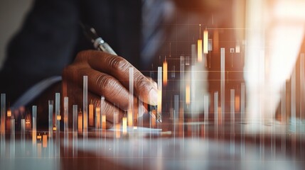 Poster - Man Holding Pen Working on Abstract Virtual Finance Background