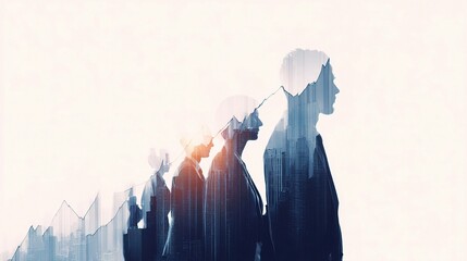 Poster - Silhouettes of Business People Against Economic Growth Background
