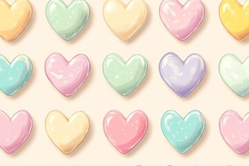 Poster - Seamless pattern of heart shaped candies forming a colorful background, ideal for valentine's day or romantic projects