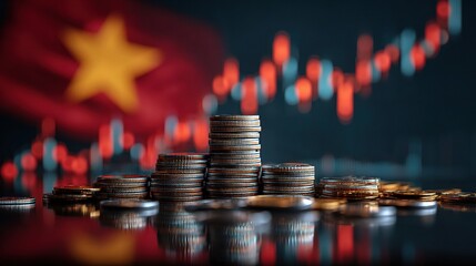 Poster - Stacked Coins with Vietnam Flag and Economic Growth Concept