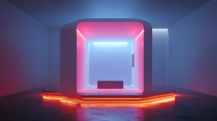 Poster - Futuristic room interior design with neon lights and abstract architecture concept for modern spaces