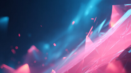 Fototapete - Abstract background pink and blue crystal shards with glowing particles for wallpaper and design