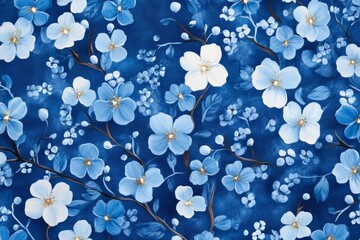 Poster - Seamless blue floral pattern adding a touch of elegance and sophistication