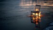 © VK Studio - A flaming chair stands amidst a frozen lake at twilight, contrasting fiery destruction with the cold serenity of ice, evoking contemplation.