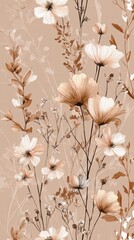 Wall Mural - Beautiful seamless floral water color pattern Set, watercolor wild flowers, leaves and grass,Collection botanic garden elements, isolated illustration in rustic or vintage style,copy space.
