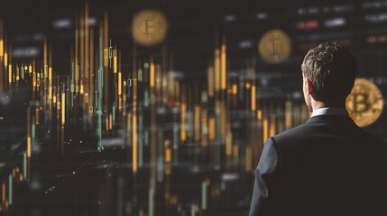 Poster - Investor Analyzing Cryptocurrency Trends and Data on a Screen