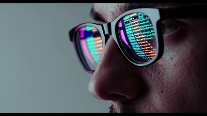 Aufkleber - Programmer's glasses reflecting vibrant programming code while working intensively on complex software development project, showcasing technological expertise and digital innovation