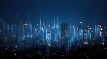 Poster - Urban Night Skyline with Blue Glow and Overlay Effects
