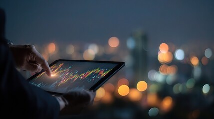 Poster - Professional Businessman Analyzing Stock Market Data on Tablet