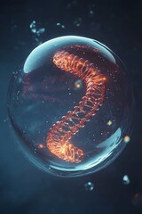 Poster - Glowing DNA Double Helix inside a Translucent Sphere: Microscopic 3D Rendering of a Genetic Molecule