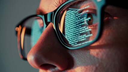 Aufkleber - Concentrated programmer working on software development, lines of code reflecting in glasses while focusing intently on digital innovation and complex programming tasks