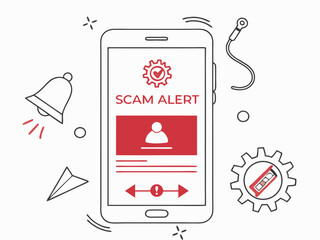 Poster - minimal smartphone scam alert vector with red warning notification