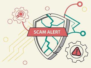 Poster - Cyber Threat Warning – Broken Shield and Scam Alert Vector