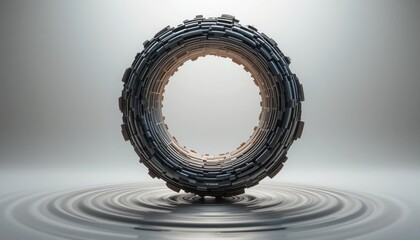 Fototapete - Dynamic circular structure abstract environment 3d rendering minimalist design artistic viewpoint