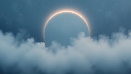 Poster - Ethereal lunar eclipse over serene clouds night sky digital art tranquil atmosphere wide angle dreamy concept