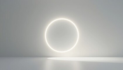 Poster - Illuminating circular light installation modern art gallery multimedia art showcase minimalist setting artistic perspective conceptual light design