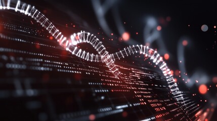 Poster - an evocative image showcasing a glowing abstract dna strand intertwined with complex digital patterns simulating data flow and genetic algorithms for innovative scientific research