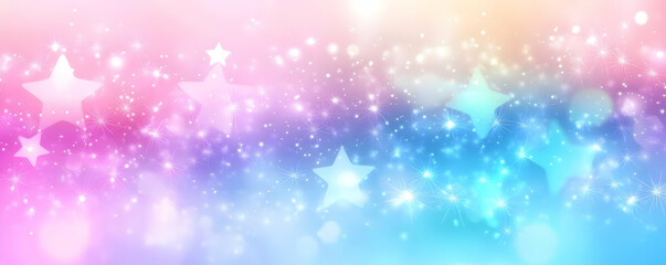 Poster - A vibrant, dreamy background featuring pastel colors and sparkling stars, ideal for use in creative projects, invitations, and digital designs.