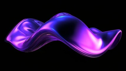 Poster - Abstract fluid holographic iridescent purple curved wave in dark background 3d render. Gradient design element for backgrounds, wallpapers, posters and covers