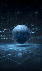 Poster - Abstract geometric sphere composition in glowing blue digital space