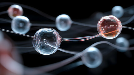 Poster - Abstract depiction of interconnected transparent spheres on a dark background