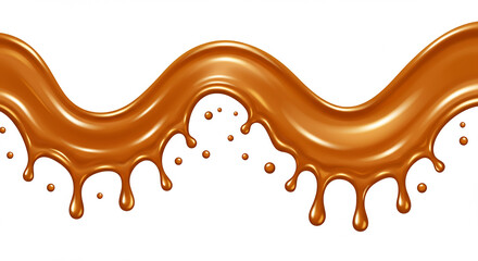 Poster - Caramel stream dripping. Sweet brown liquid flow. Candy sauce drop element. Isolated object. Decorative border. Transparent png.