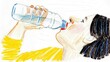 © Dmitry - Woman drinking water from a bottle in a colorful illustration