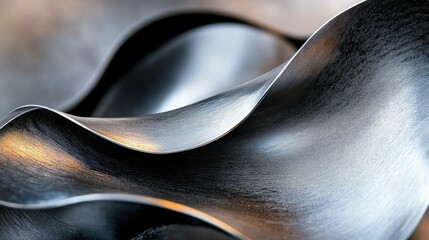 Poster - Macro shot of bent and layered metallic zinc sheets with polished surface detail.