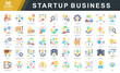© Rusmicon - Startup Business flat icon set focused on innovation, funding, product launch, and growth. Ideal for pitch decks, business plans, incubators, accelerators, and startup ecosystem platforms.