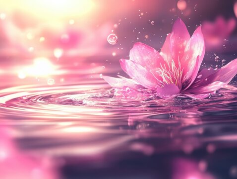 Soft stroke blooms gently on a glowing rippled background