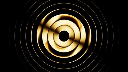 Poster - Looping 3D animation. Abstract minimalist aesthetic background. Fluted glass texture. Gradient in shades of gold reflects and slides inside black round discs