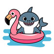 © Thi - Cute Shark in Flamingo Float Cartoon Illustration