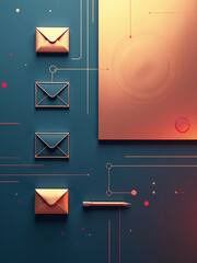 Poster - A Business Office Setting Features An Abstract Geometric Design With A Bright Metallic Gradient And Elements Like Envelopes, Lines, And Symbols.