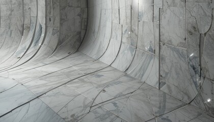 Poster - Sculptural marble interior design modern gallery 3d render minimalist environment perspective view contemporary aesthetic