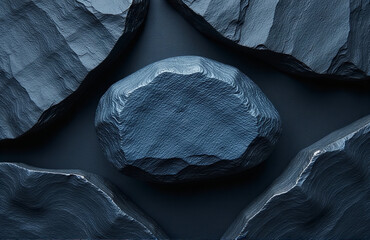 Aufkleber - A Dark Blue Stone Texture Sits Atop A Black Rock Background With An Abstract Blue Stone Design Surrounding It Subtly.