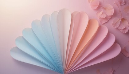 Poster - Colorful paper fan display studio setting artistic photography soft pastel environment close-up viewpoint creative concept for visual inspiration