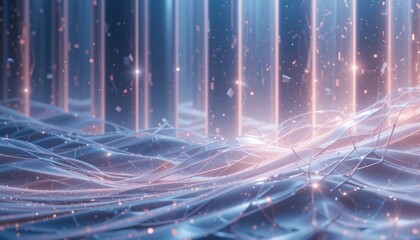 Poster - Dynamic light interaction with ethereal waves abstract art installation contemporary environment digital art enigmatic concept