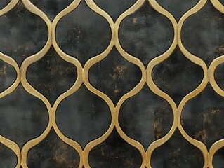 Aufkleber - A pattern of an Arabic tile in black and gold, with a metallic sheen and a wavy line design, evoking the opulence found within ancient Middle Eastern palaces.